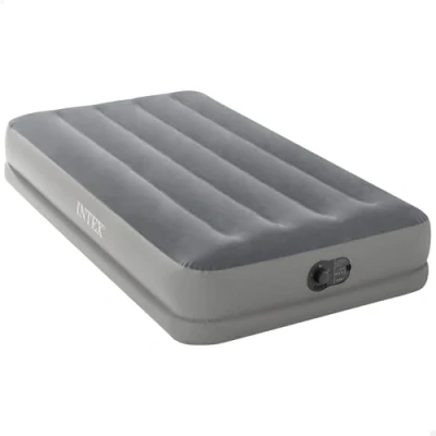 Imagen de Intex 64112 Colchón hinchable individual Dura Bream Prestige, Cama de aire 99x191x30 cm, Capacidad 1 persona, máx 136Kg, Bomba inflado incorporada, inflable Fiber Tech, Gris