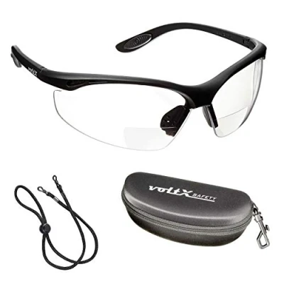 Imagen de voltX &#039;CONSTRUCTOR&#039; (TRANSPARENTE dioptría +3.0) Gafas de seguridad Lectura BIFOCALES que cumplen con la certificación CE EN166F / para Ciclismo incluye cuerda + estuche rígido bisagras Reading Safety Glasses