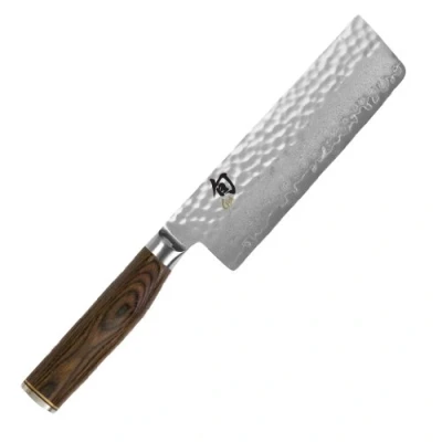 Imagen de KAI Shun Premier Tim Mälzer Nakiri 14 cm longitud de la hoja Núcleo VG MAX 61 (±1) HRC, 32 capas Damasco pulido Madera Pakka veteada color marrón medio Superficie martillada