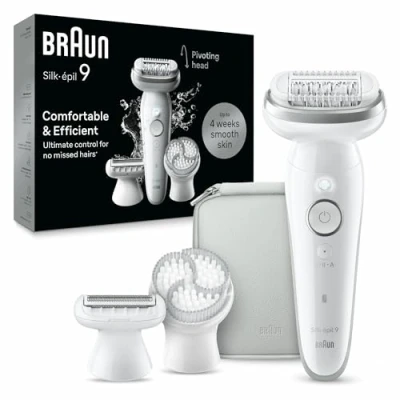 Imagen de Braun Silk épil 9 Depiladora Mujer Eléctrica Con Cabezal Flexible Para Una Depilación Simple, Wet &amp; Dry, Piel Lisa Larga Duración, 061, Blanco/Plata