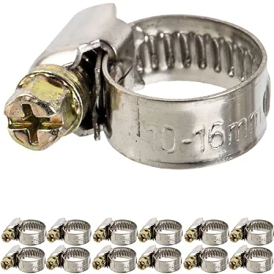 Imagen de Abrazaderas de manguera con tornillo sin fin, 12 pzs, rango sujeción Ø 10 16 mm, para mangueras 1/2&quot;, acero W2, ranura en cruz 7, ancho banda 9 conexión lavavajillas