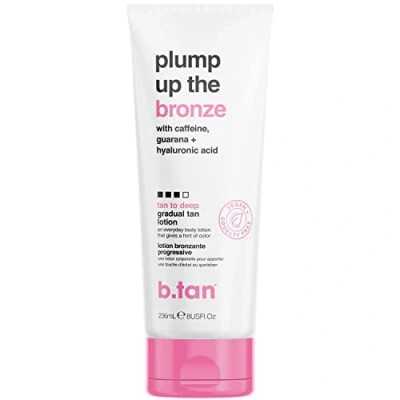 Imagen de b.tan Loción autobronceadora hidratante diaria y rellenadora de la piel Plump Up the Bronze Everyday Glow Lotion Desarrolla un brillo bronceado profundo oscuro, 8 onzas líquidas