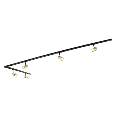 Imagen de QAZQA Sistema de riel moderno monofásico 5 focos negros/oro JEANA Aluminio Alargada Adecuado para LED Max. x 50 Watt
