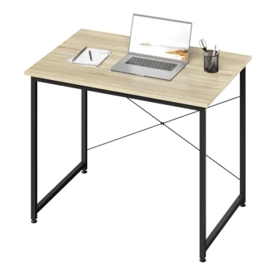 Imagen de WOLTU Mesa Escritorio, Oficina Estudio, Escritorio Esquinero, Gaming Rectangular, de Madera para Despacho en Casa, Roble Claro+Negro, Estructura Metálica,100x50x75cm