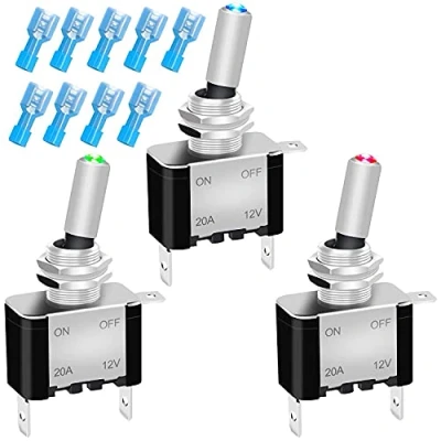 Imagen de Gebildet 3pcs 20A 12V 24VDC Conmutador de Palanca con Luz LED(Rojo,Verde, Azul),Interruptor 2Posiciones ON/Off 3Pin SPST, Interruptores Basculantes para Auto Vehiculo Barco