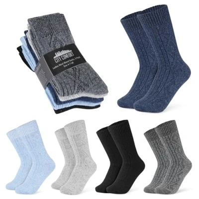 Imagen de CityComfort Calcetines Mujer Invierno Pack de 5 o 2 Lana Cómodos y Calentitos Tallas 37 40, 41 44 (Azul/Gris Paquete 5)