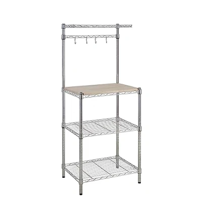 Imagen de Amazon Basics 3 Estantería de cocina con tablas madera, 45.7 D x 61 W 151 H cm, Cromo, Beis