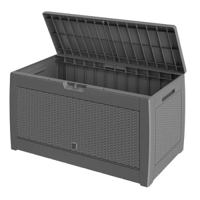 Imagen de CASARIA® Baúl de Jardín Resistente 310L Asas 119x48x60cm Ruedas Arcón Balcón Terraza Efecto Trenzado Gris