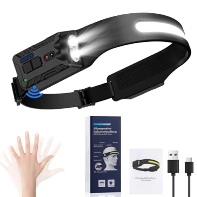 Imagen de Oderra Linterna Frontal, Súper Ligero Frontal Led Recargable, Sensor de Movimiento, 8 Modos Iluminación con Indicador Batería, IPX5 Resistente al Agua, Cabeza Camping y Emergencia