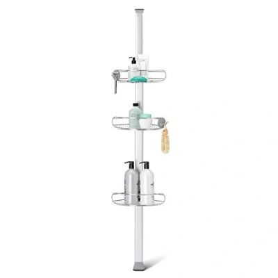 Imagen de simplehuman BT1109DC Organizador telescópico de ducha tensión media, estante esquinero almacenamiento, se extiende 1,5 m a 2,4 m, fácil instalar, sin taladrar, resistente al óxido,