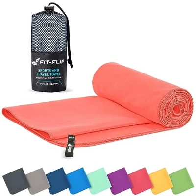 Imagen de Fit Flip Toalla Microfibra Gimnasio compacta, Ultraligera y de Secado rápido Playa Grande Natacion Toallas microfibras para Gym, Viaje Piscina (60x120cm melocotón)