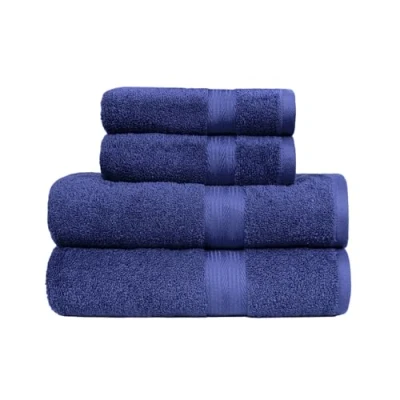 Imagen de Amazon Basics paquete de 4 Toallas baño resistentes a la decoloración para baño, 100 % algodón, suaves y absorbentes, 2 mano, Azul Real