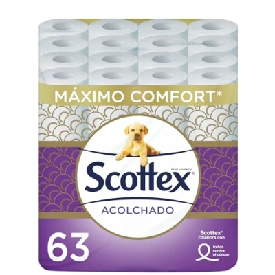 Imagen de Scottex Acolchado Papel Higiénico 63 rollos con 3 capas de confort y suavidad