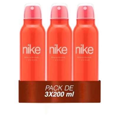 Imagen de NIKE Coral Crush, Desodorante Mujer Spray, Pack de 3 x 200 ml, Antimanchas para Todo Tipo Piel, 0% Sales Aluminio, Larga Duración, Fragancia Floral Afrutada