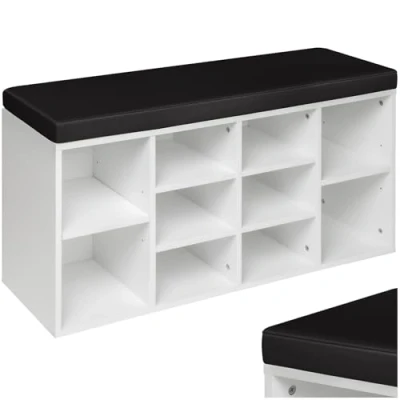 Imagen de TecTake Zapatero con Banco de Madera, Taburete 10 Pares Zapatos, Incl. Cojín Acolchado, 103,5x48x30cm (Blanco Negro)