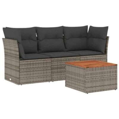 Imagen de vidaXL Set de Sofás Jardín y Cojines 4 pzas, Asientos con Respaldos, Modulares, Muebles para Patio Terraza, Ratán Sintético Gris