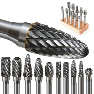 Imagen de Juego de Fresas Metal Duro, 10 Piezas Fresa Rotativa Carburo Tungsteno con Vástago 6mm para Madera, Acero, Metal, Pulido, Grabado, Taladro