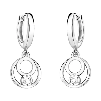 Imagen de SOFIA MILANI Pendientes para Mujeres en Plata de Ley 925 con Circonitas Pendiente Colgante Círculo Doble E2172