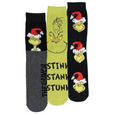Imagen de The Grinch Calcetines para hombre y mujer, unisex, color verde/negro (3 unidades), verde/negro, 40 45