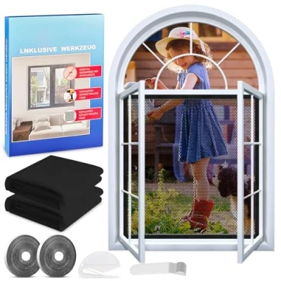 Imagen de Mosquiteras para Ventanas 2 Set, Mosquitera Ventana, Autoadhesiva, sin taladrar ni atornillar, velcro todas las ventanas, tragaluces(150x180cm)