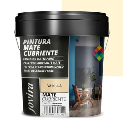 Imagen de JOVIRA PINTURAS Pintura Mate Cubriente 24 colores interior exterior con excelente poder cubriente. (4 Litros, Vainilla)