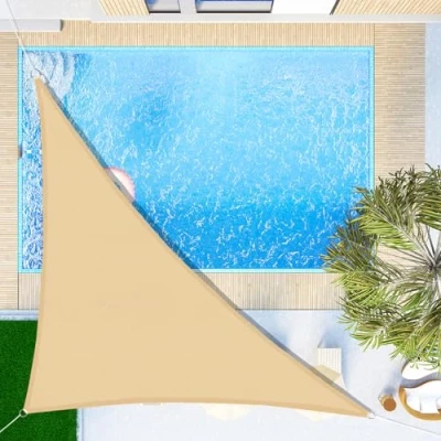 Imagen de SUNNY GUARD Toldo Vela de Sombra Triangular 3x3x4.25m Impermeable a Prueba Viento protección UV para Patio,Jardín, Exteriores, Terraza, Color Arena