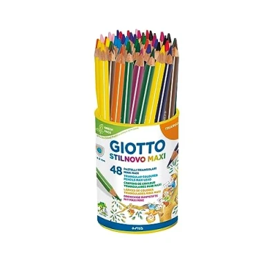 Imagen de Giotto Stilnovo Maxi, Lápices de Colores gruesos, Bote Bio Plástico, Formato Triangular, Mina 4,3mm, Surtidos, 48 unidades
