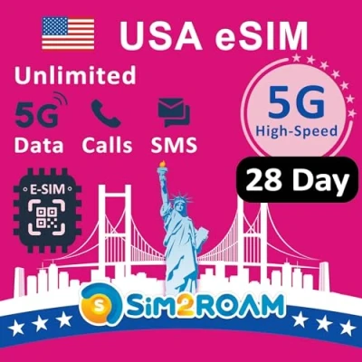 Imagen de Tarjeta eSIM prepaga de EE. UU. Datos Internet 5G/4G ilimitados en (Incluido Hawái)+Datos Baja Velocidad Canadá y MéxicoLlamadas Mensajes Texto Entre UU., CA MX(28 días)