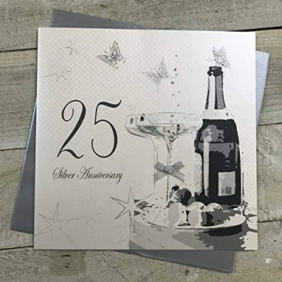 Imagen de WHITE COTTON CARDS XLBD25 Tarjeta de felicitación Boda (Hecha a Mano, 25 Aniversarios), Color Blanco, 22cm x