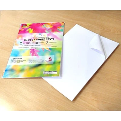 Imagen de 100 hojas de vinilo impermeable A4 (PVC), blanco brillante, autoadhesivo y apto para impresión por inyección tinta