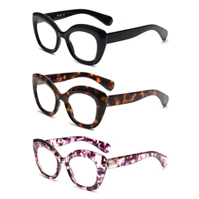 Imagen de JM 3 Pack Ojo de Gato Gafas Lectura Para Mujeres, con Bloqueo a Luz Azul Bisagra Resorte +2.75