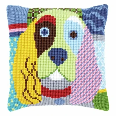 Imagen de Vervaco Kreuzstichkissen Cocker Spaniel, Patch Stil, Stickbild vorgezeichnet Kit de Punto Cruz para cojín, predefinido, Algodón, Colores Variados, ca. 40 x cm / 16&quot;