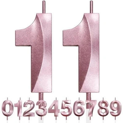 Imagen de 11th Vela de Cumpleaños con Purpurina oro rosa y Diseño 3D Número 11, Velas Números, Decoración Tarta, Tarta para Fiesta Cumpleaños, Aniversario Boda,