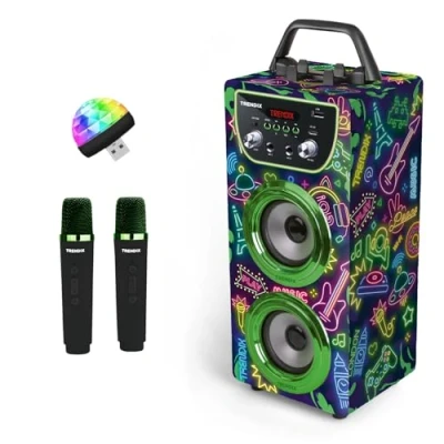 Imagen de Trendix Karaoke 2 Microfonos Inalambricos Neon World Infantil Altavoz Niña Y Niños Bluetooth con Microfono Radio FM Regalos Comunion