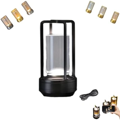 Imagen de Crystal Lantern,Decor Lantern,Touch Dimmable Bedside Lamps 3 Colors Table Lamp,USB Rechargeable Cordless Lamp Lantern for Bedroom Bar Camping