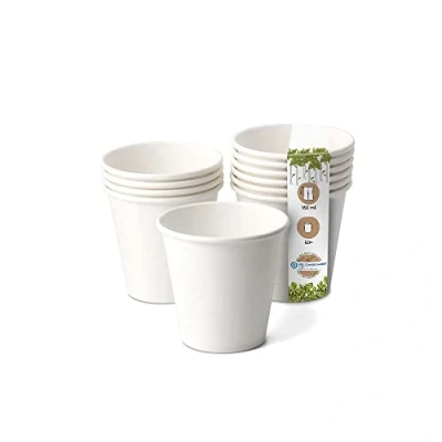 Imagen de GREENBOX vasos de papel orgánico, desechables, papel, compostables y biodegradables, tazas café blancas, sin imprimir, ecológicas, 50 unidades 150 ml