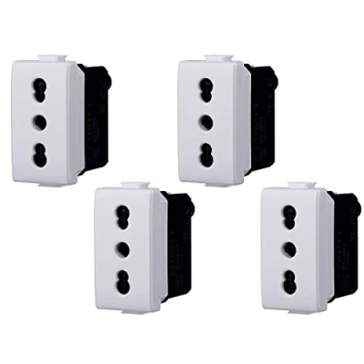 Imagen de Toma bipaso bivalente 2P + T 10/16 A, compatible con Bticino Matix (4 unidades, blanco)