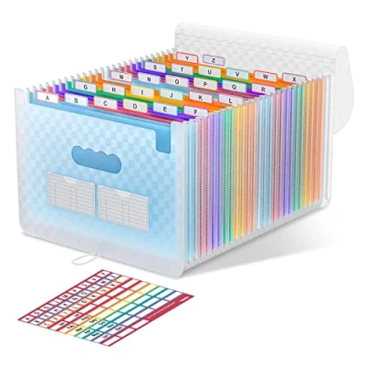 Imagen de ThinkTex Clasificadores Carpetas de Acordeón,26 Bolsillos Expandible Acordeon,A4 Ampliación Separadores Archivadores con Fundas Plastico,Rainbow Archivadora Documentos Organizador (azul)
