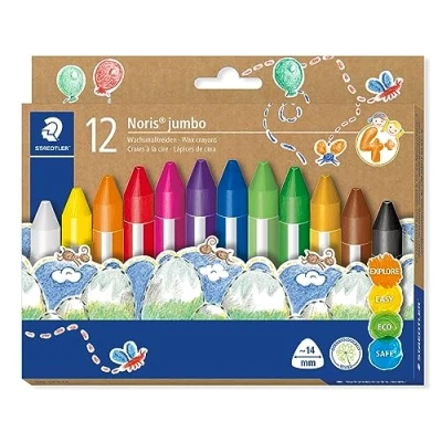 Imagen de STAEDTLER 228 14 C12 ceras Noris Jumbo extra gruesas de diseño triangular ergonómico. Estuche cartón con 12 colores surtidos