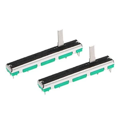 Imagen de 2 unids Fader Variable Resistores Mezclador 60mm Derecha Slide Potenciómetro B103 10 K Ohm Lineal Doble Potenciómetros para atenuación Tuning
