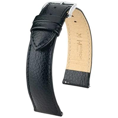 Imagen de HIRSCH Correa de reloj Kansas L Piel becerro auténtica Grabado búfalo Hombre/Mujer negro 18 mm