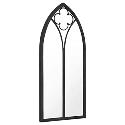 Imagen de vidaXL Espejo de Jardín Pared Patio Arco Gótico Colgante Apariencia Antigua Muebles Decorativo Adorno Negro Hierro para Exterior 70x30 cm