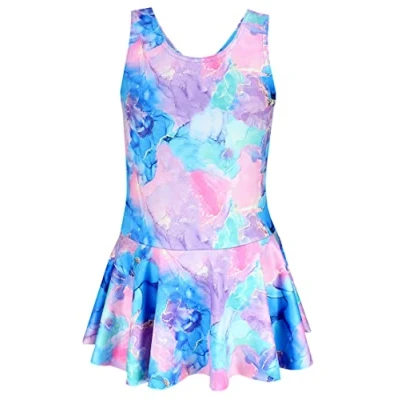 Imagen de Aquarti Bañador con un Estampado para Niñas, 029B Falda/Tie Dye/Azul/Morado/Rosa, 140