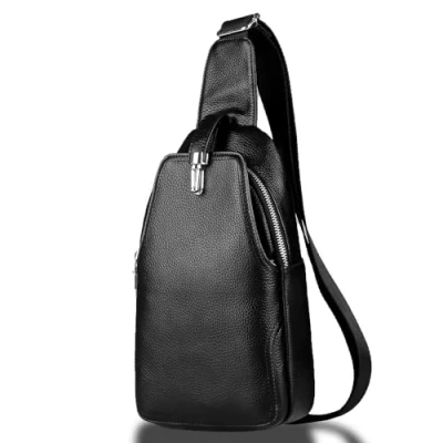 Imagen de DK86 mochila bandolera de cuero para el pecho, bolsa hombro, viaje hombres y mujeres, negro 1