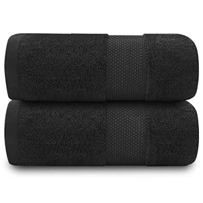 Imagen de GC GAVENO CAVAILIA Toallas de baño 700 g/m², Paquete 2 Grandes, Juego algodón Egipcio, Secado rápido, Tacto Suave, Negro, 90 x 140 cm
