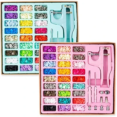 Imagen de Juego de 270 botones plástico T5 con alicates presión, kit cierres a presión para ropa, baberos costura, impermeables, manualidades, herramientas hechas mano (azul)