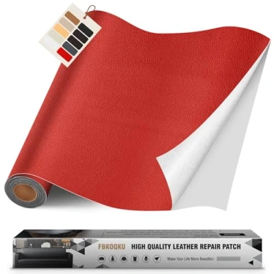 Imagen de FBKOQKU Cuero Adhesivo Parches, 40 x 200 cm para Tapizar, Parches de Adhesivos Polipiel Adhesiva Sofá, Asiento Coche, Muebles, Chaquetas（Rojo）