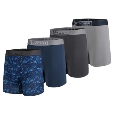Imagen de Spyder Calzoncillos tipo bóxer para hombre, 4 unidades, poliéster y elastano, Azul marino/azul marino/carbón/gris, Medium
