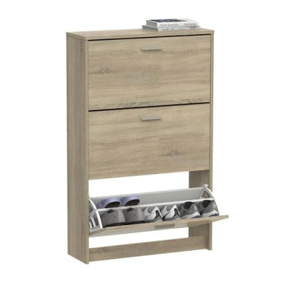 Imagen de MUEBLES PITARCH Zapatero Recibidor Mueble Auxiliar Estrecho 3 Puertas para Entrada Roble Cambrian, 18 Pares de Zapatos, 82x74x25cm, Colección Tibet