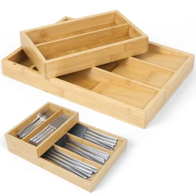 Imagen de Dreamhigh® Cuberteros para Cajon Cocina de Bambú, Organizador Cubiertos con 6 Compartimentos, Bandeja sostener cucharas y tenedores, natural 30 x 21 6,8 cm